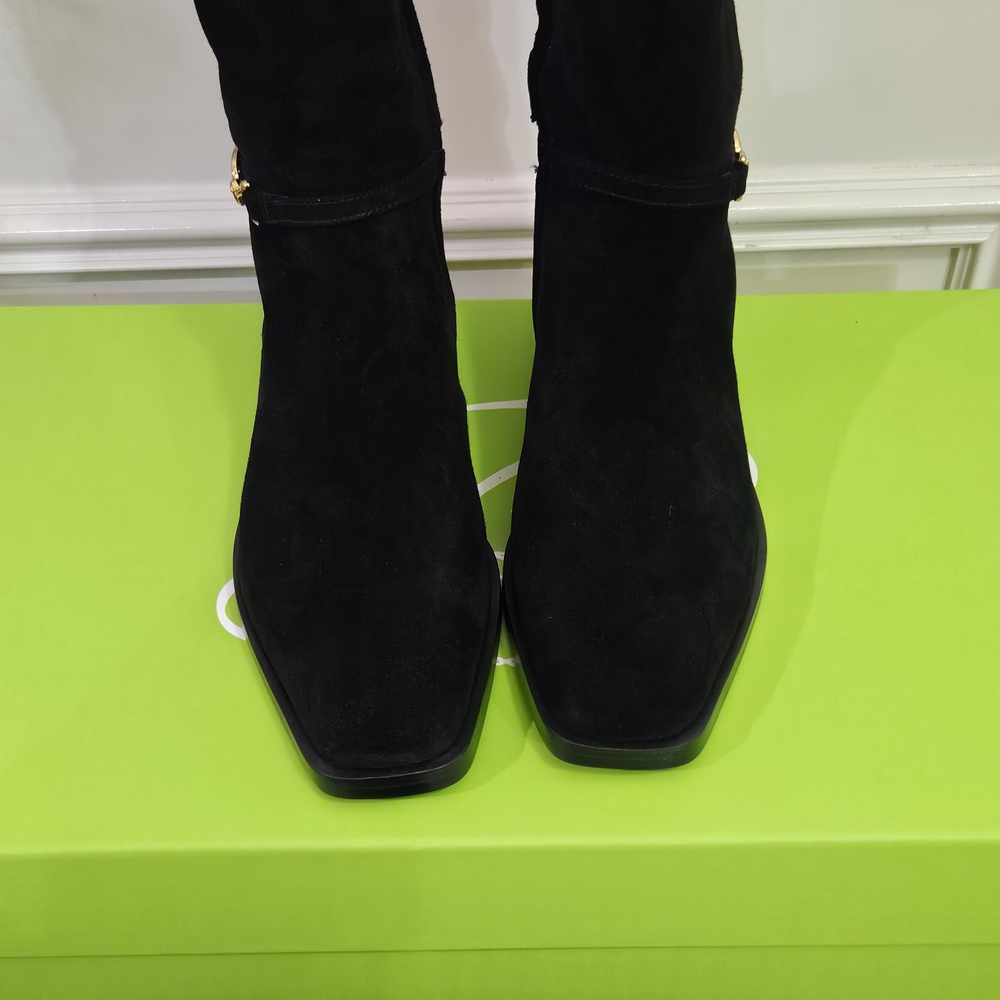 Sam Edelman Black Suede Clive Athletic Riding Boots with Gold Detail,Size 7, NIB - Picture 10 of 16